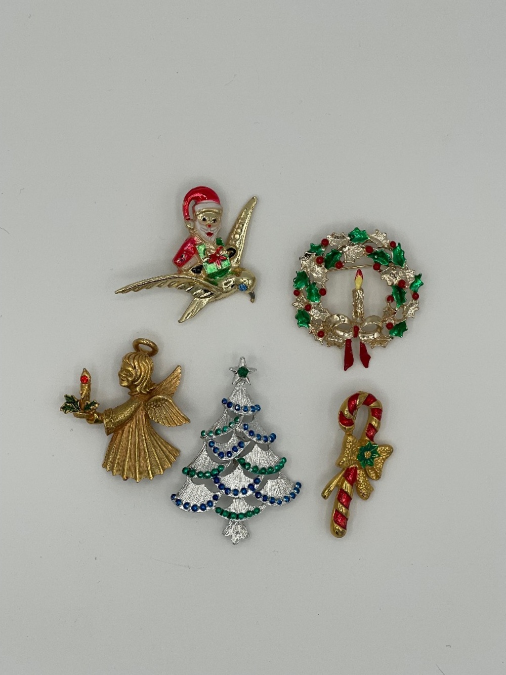5 Vintage Christmas Brooches Beatrix JJ Gerry's Unsigned
